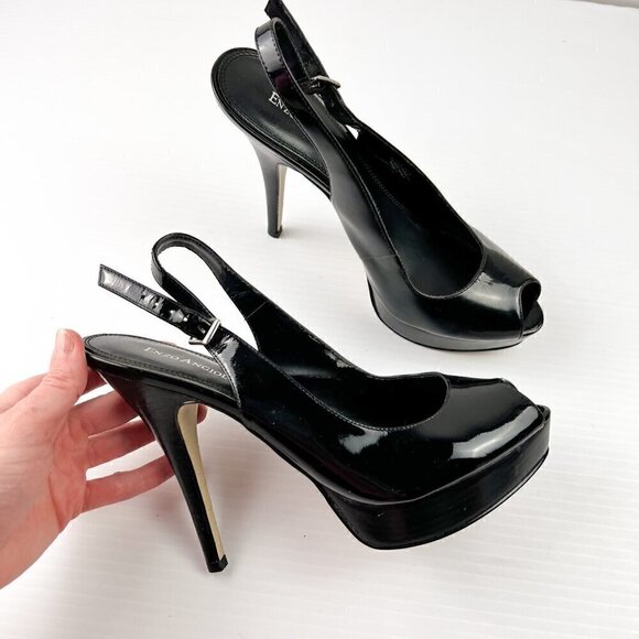 Enzo Angiolini Eastarlite Peep Toe High Heels Pumps Size 7.5 Black Patent - Picture 9 of 14